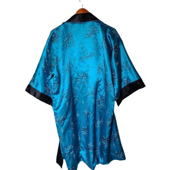 Reversible Kimono Blue Floral Black Embroidered Dragon S Small - Picture 7 of 9